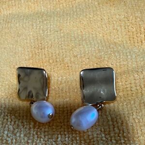 Gold-Tone Square Pearl Drop Earrings - Women Jewelry